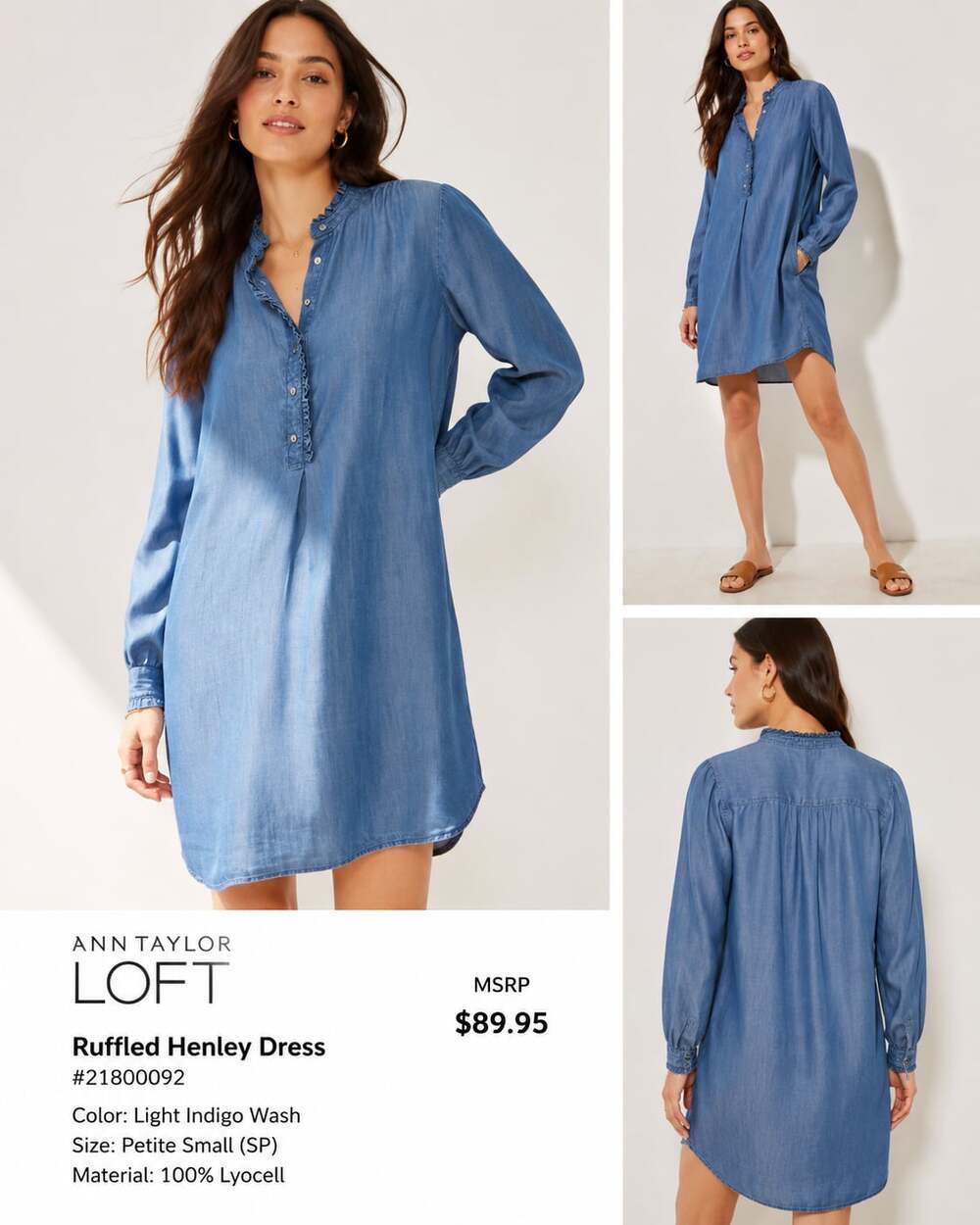 ANN TALOR LOFT 100 LYOCELL DRESS TUNIC SMALL PETITE $89 MSRP 18 PTP NWT